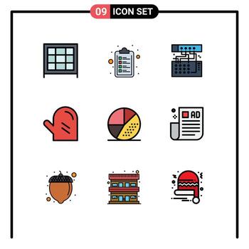 9 User Interface Filledline Flat Color Pack of modern Signs and Symbols of optimization engine device meal food Editable Vector Design Elements