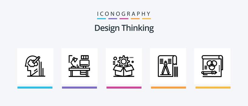 Design Thinking Line 5 Icon Pack Including drawing. design. drawing. animationd. setting. Creative Icons Design vector