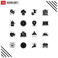 Group of 16 Modern Solid Glyphs Set for seo store car shop market Editable Vector Design Elements