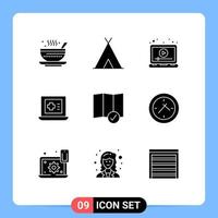 9 Solid Glyph concept for Websites Mobile and Apps check in medical travel laptop play Editable Vector Design Elements