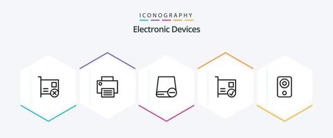Devices 25 Line icon pack including connected. card. hardware. hardware. drive vector