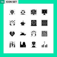 Pack of 16 creative Solid Glyphs of headphone imac wish list device computer Editable Vector Design Elements
