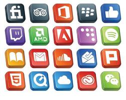 20 Social Media Icon Pack Including music soundcloud adobe mail gmail vector