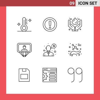 Editable Vector Line Pack of 9 Simple Outlines of login profile support user power Editable Vector Design Elements