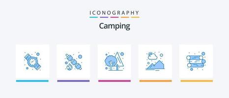 Paquete de 5 iconos de camping azul que incluye madera. energía. selva. amanecer. montaña. diseño de iconos creativos vector