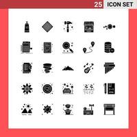 Group of 25 Modern Solid Glyphs Set for solar system system hammer solar storehouse Editable Vector Design Elements