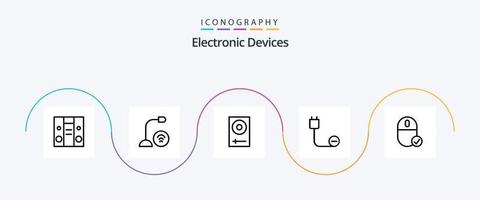 paquete de iconos de línea 5 de dispositivos que incluye alimentación. dispositivos. consola. cable. mezclador vector