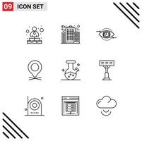 Stock Vector Icon Pack of 9 Line Signs and Symbols for lab pin eye pointer location Editable Vector Design Elements