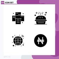 Universal Icon Symbols Group of 4 Modern Solid Glyphs of office hub bakery pie network Editable Vector Design Elements