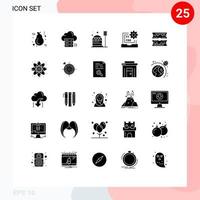 Mobile Interface Solid Glyph Set of 25 Pictograms of css code cloud habitation construction Editable Vector Design Elements