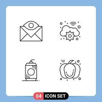 Mobile Interface Line Set of 4 Pictograms of communication bottle email gear drink Editable Vector Design Elements