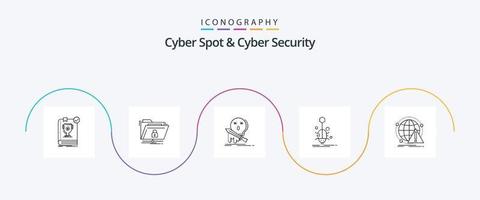 paquete de iconos de cyber spot y cyber security line 5 que incluye spider. bicho. red. espada. juego vector