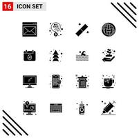 User Interface Pack of 16 Basic Solid Glyphs of calender pie percentage holiday dinner Editable Vector Design Elements
