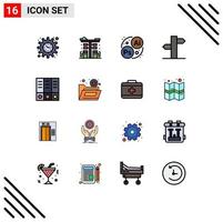 Modern Set of 16 Flat Color Filled Lines Pictograph of binder signal pump direction address Editable Creative Vector Design Elements