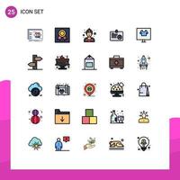 Mobile Interface Filled line Flat Color Set of 25 Pictograms of apparel id medal card repair Editable Vector Design Elements