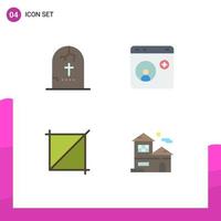 Group of 4 Flat Icons Signs and Symbols for death social media horror contact design Editable Vector Design Elements