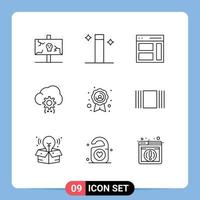 Pack of 9 creative Outlines of process develop communication coding user Editable Vector Design Elements