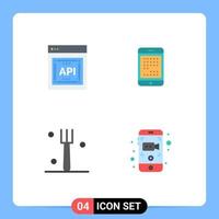 conjunto moderno de 4 iconos planos pictografía de api dispositivo de software móvil cocina elementos de diseño vectorial editables vector