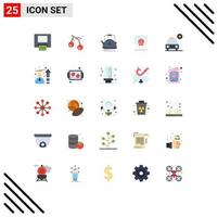 25 Thematic Vector Flat Colors and Editable Symbols of important plain kettle secure shield Editable Vector Design Elements