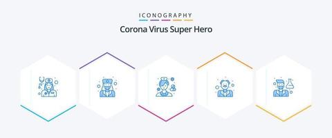 corona virus super hero 25 paquete de iconos azules que incluye laboratorio. humano. avatar. médico. farmacéutico vector