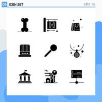 Set of 9 Commercial Solid Glyphs pack for mark pin business map american Editable Vector Design Elements