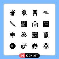 Group of 16 Modern Solid Glyphs Set for deliver ruler billboard education calculator Editable Vector Design Elements