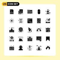 Group of 25 Solid Glyphs Signs and Symbols for sport dope list synthesizer midi Editable Vector Design Elements