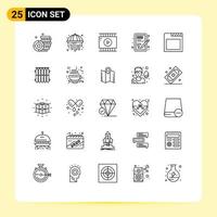 Set of 25 Commercial Lines pack for tabs app video app learning head Editable Vector Design Elements