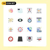 Pictogram Set of 16 Simple Flat Colors of astronomy equipment water drum drafting Editable Pack of Creative Vector Design Elements