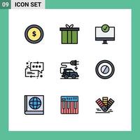 Set of 9 Modern UI Icons Symbols Signs for automotive technology support computers messages hardware Editable Vector Design Elements