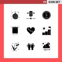 9 User Interface Solid Glyph Pack of modern Signs and Symbols of heart board web hosting art seo Editable Vector Design Elements