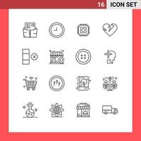 Outline Pack of 16 Universal Symbols of business delete hardware cell heart Editable Vector Design Elements