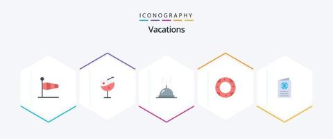 Vacations 25 Flat icon pack including passport. globe. dish. card. life vector