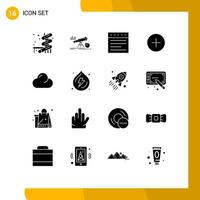 Pictogram Set of 16 Simple Solid Glyphs of droop clouded tabs cloud add Editable Vector Design Elements