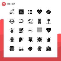 Pictogram Set of 25 Simple Solid Glyphs of cricket sewing accessories task heart button dress button Editable Vector Design Elements