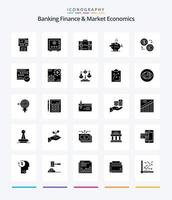 finanzas bancarias creativas y economía de mercado paquete de iconos negros sólidos de 25 glifos como el caso. maletín. cerrar. seguridad. seguro vector