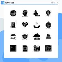 16 Thematic Vector Solid Glyphs and Editable Symbols of idea finance education crowd funding study Editable Vector Design Elements