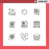 Universal Icon Symbols Group of 9 Modern Outlines of txt file case flower briefcase in map pin bag Editable Vector Design Elements