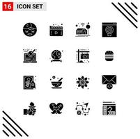 Pack of 16 Modern Solid Glyphs Signs and Symbols for Web Print Media such as login file smart analysis medal Editable Vector Design Elements