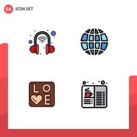 Pack of 4 Modern Filledline Flat Colors Signs and Symbols for Web Print Media such as intelligent heart earth internet book Editable Vector Design Elements