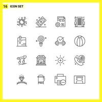 Group of 16 Modern Outlines Set for romantic love document hotel edit Editable Vector Design Elements