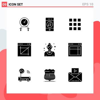 Modern Set of 9 Solid Glyphs Pictograph of web crop player app shape Editable Vector Design Elements
