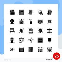 Group of 25 Modern Solid Glyphs Set for online party time education firework learning Editable Vector Design Elements