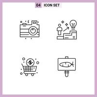 Mobile Interface Line Set of 4 Pictograms of camera business party user shop Editable Vector Design Elements