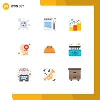 Set of 9 Modern UI Icons Symbols Signs for building helmet finances mind location Editable Vector Design Elements