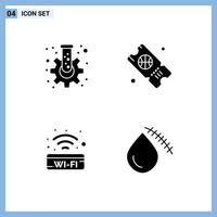 Pack of 4 creative Solid Glyphs of cog signal tube ticket bleeding Editable Vector Design Elements