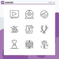 Modern Set of 9 Outlines Pictograph of skeletonxC ray line crypto bone tea Editable Vector Design Elements