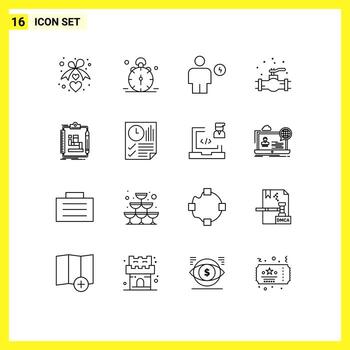 Editable Vector Line Pack of 16 Simple Outlines of system plumber alert mechanical energy Editable Vector Design Elements