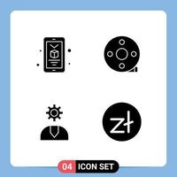 Pack of 4 Modern Solid Glyphs Signs and Symbols for Web Print Media such as mobile customer action clapper clapper board service Editable Vector Design Elements