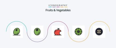 la línea de frutas y verduras llenó el paquete de iconos planos 5 que incluye fruta. fajita intelecto. frutas exoticas. frutas vector